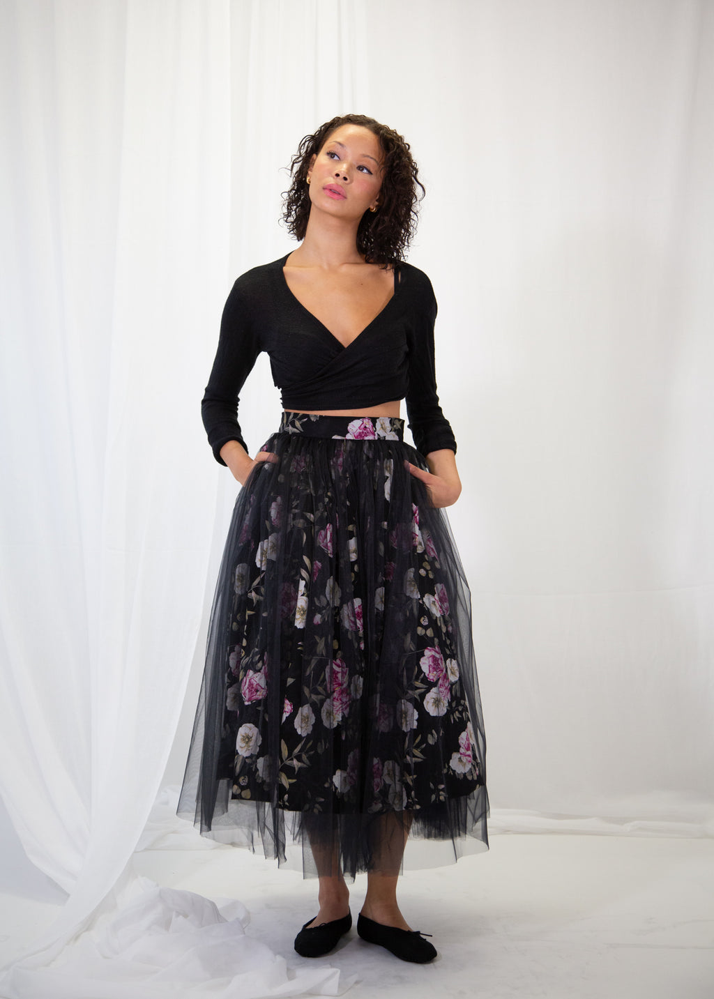 Si - Rose Linen Tulle Midi Skirt