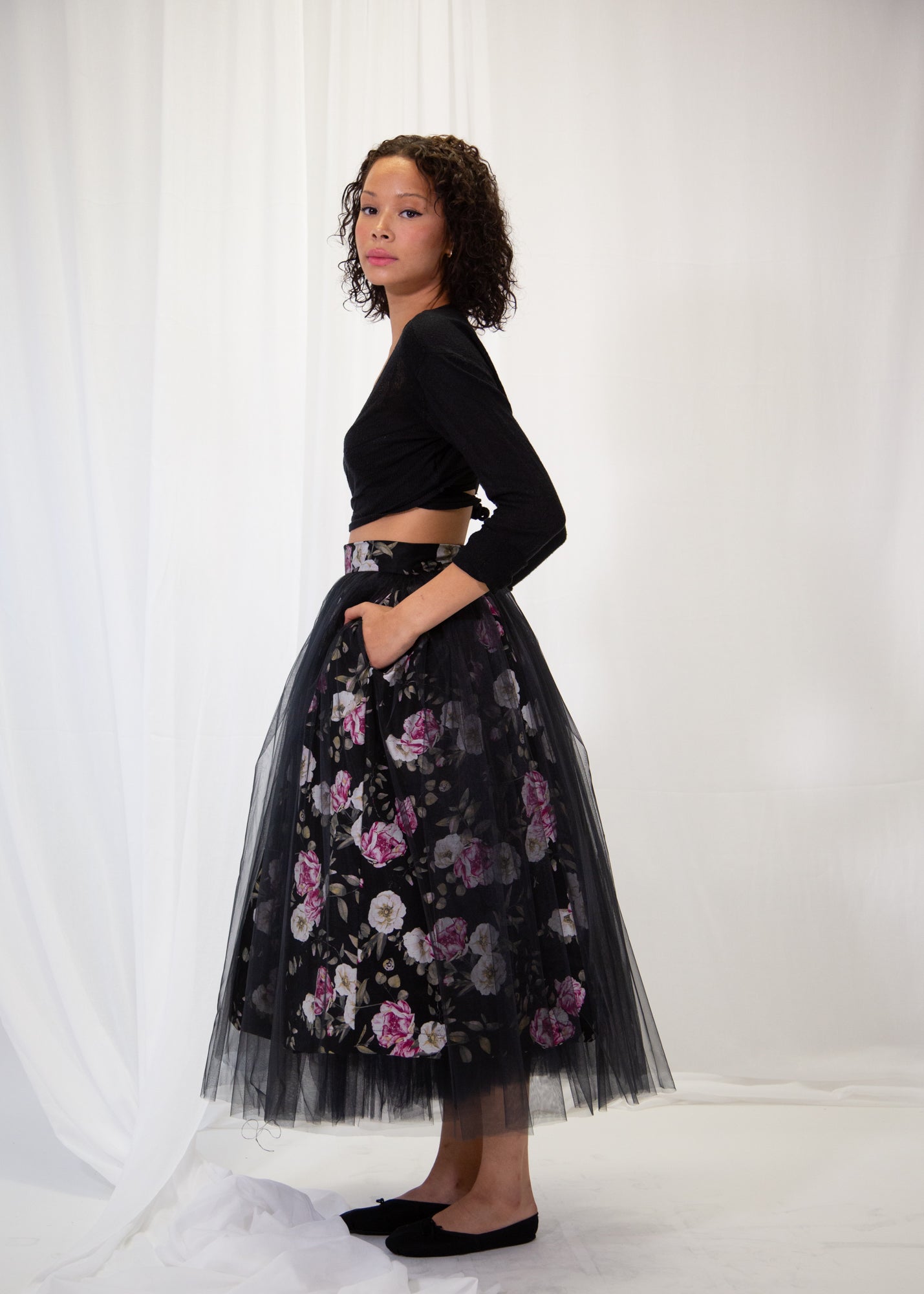 Si - Rose Linen Tulle Midi Skirt