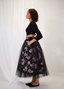 Si - Rose Linen Tulle Midi Skirt