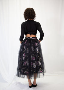 Si - Rose Linen Tulle Midi Skirt