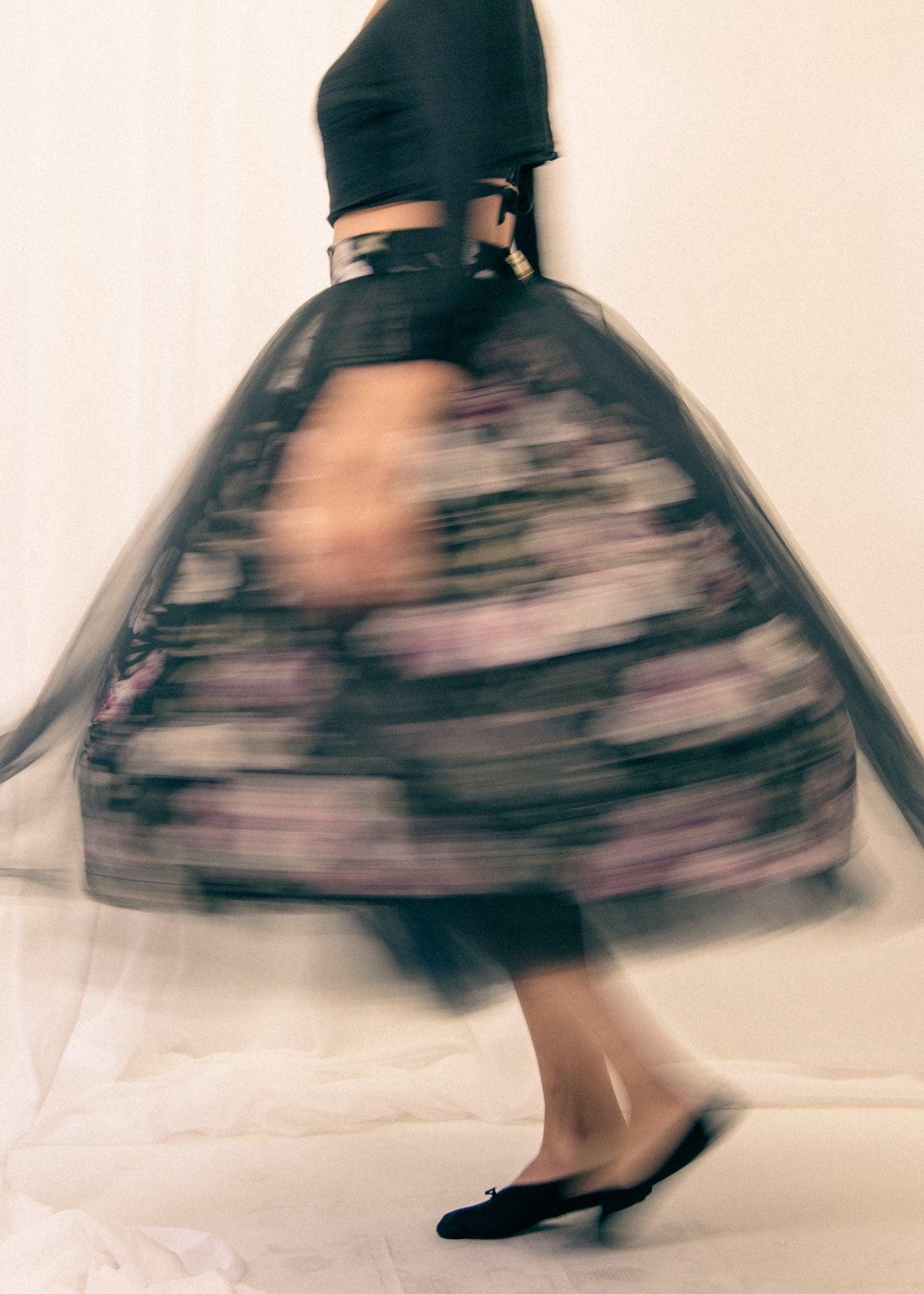 Si - Rose Linen Tulle Midi Skirt
