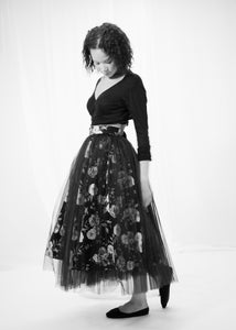 Si - Rose Linen Tulle Midi Skirt