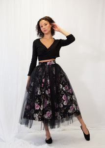 Si - Rose Linen Tulle Midi Skirt