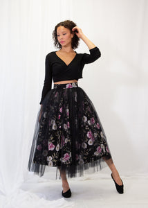 Si - Rose Linen Tulle Midi Skirt