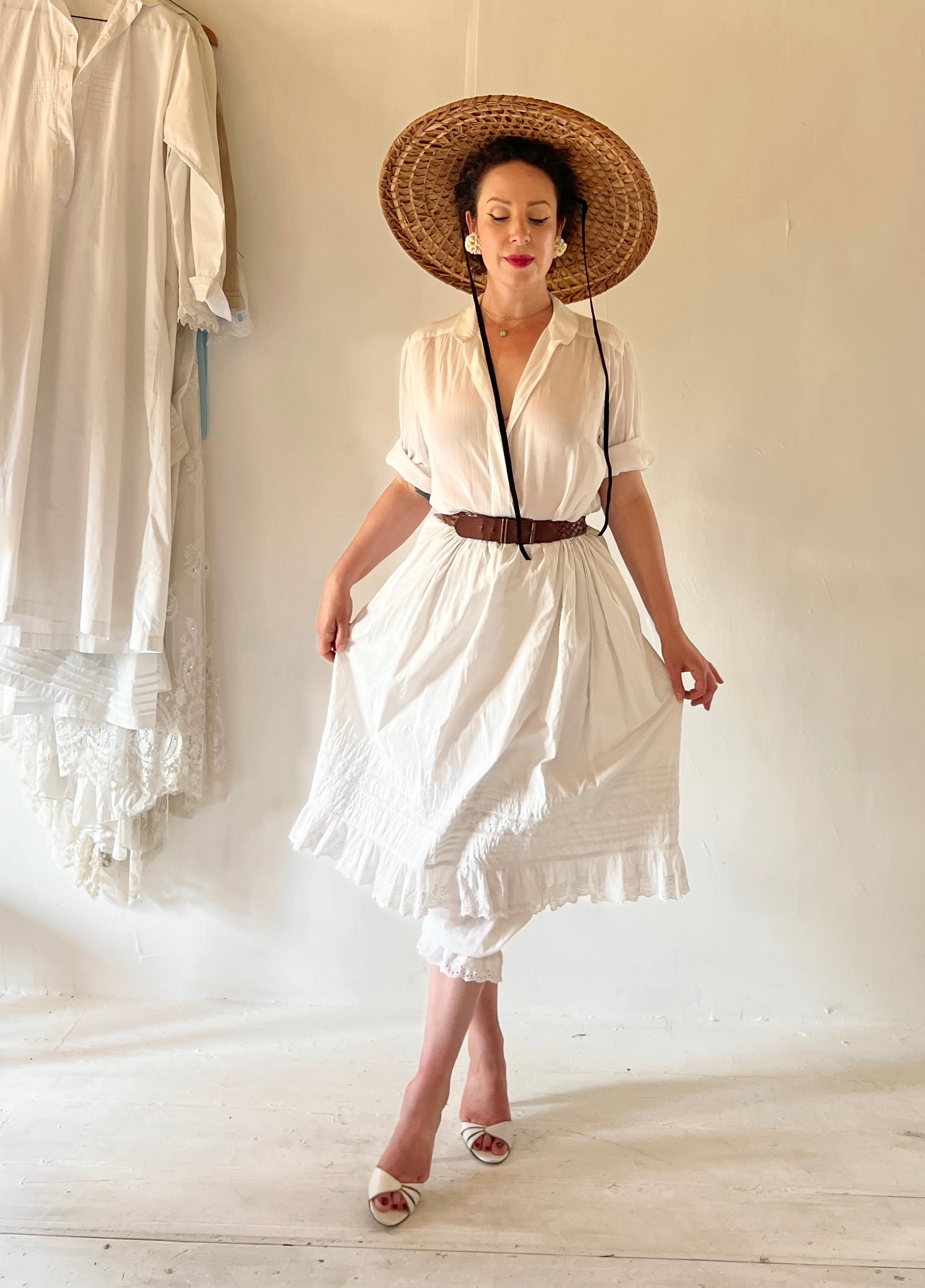 Antique White Cotton Embroidered Lace Skirt