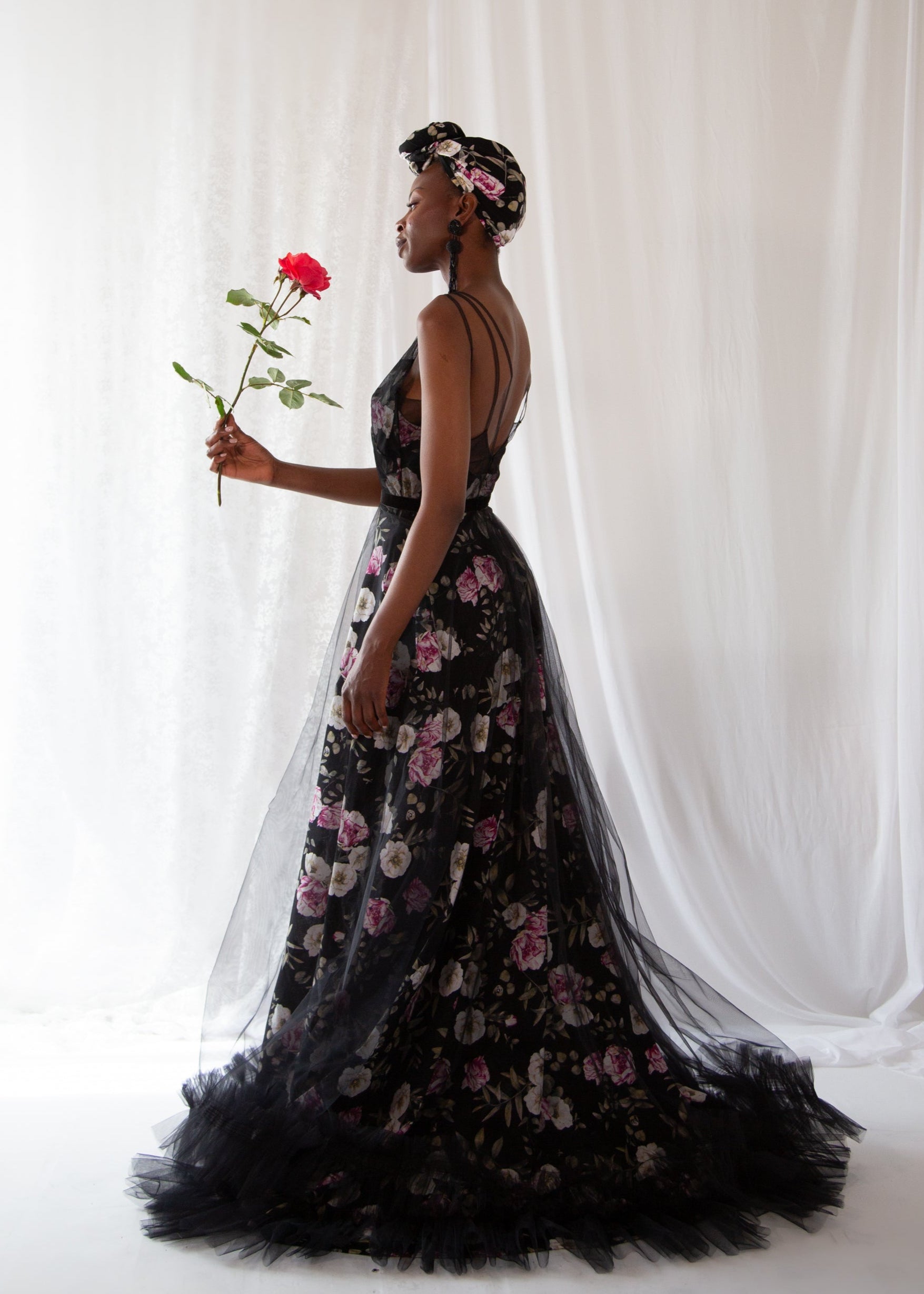 black floral rose tulle titania 1930s style gown by Alexandra King