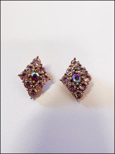 Vintage 1960s Pink Rhinestone Clip on Earrings