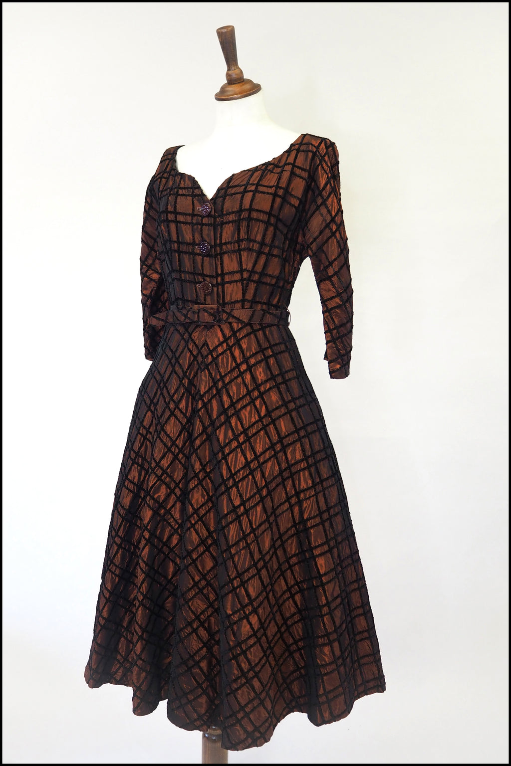 Vintage 1950s Amber Taffeta Cocktail Dress