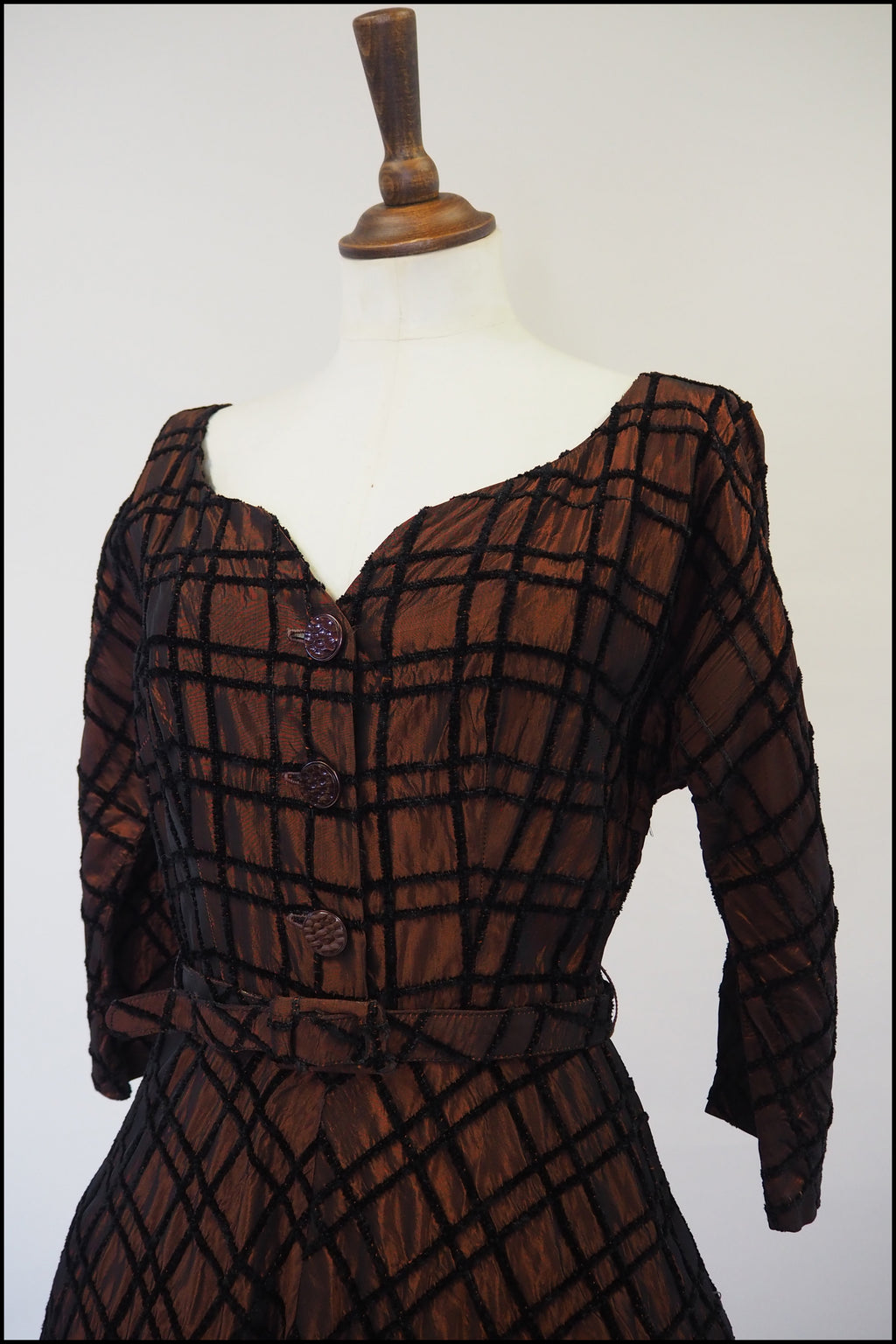 Vintage 1950s Amber Taffeta Cocktail Dress