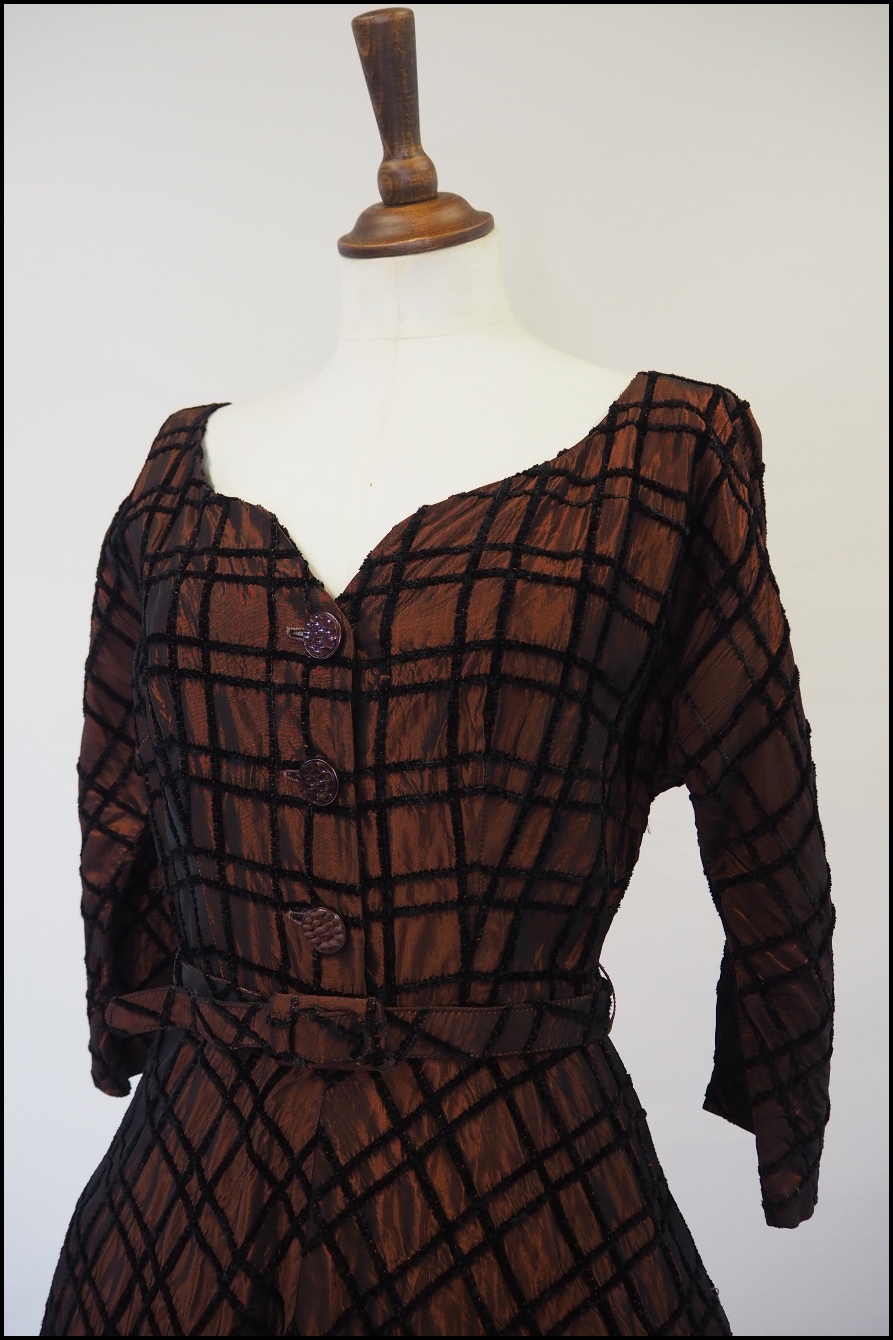 Vintage 1950s Amber Taffeta Cocktail Dress