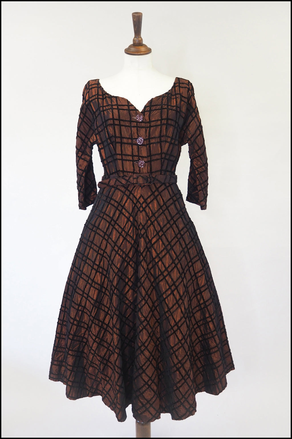Vintage 1950s Amber Taffeta Cocktail Dress