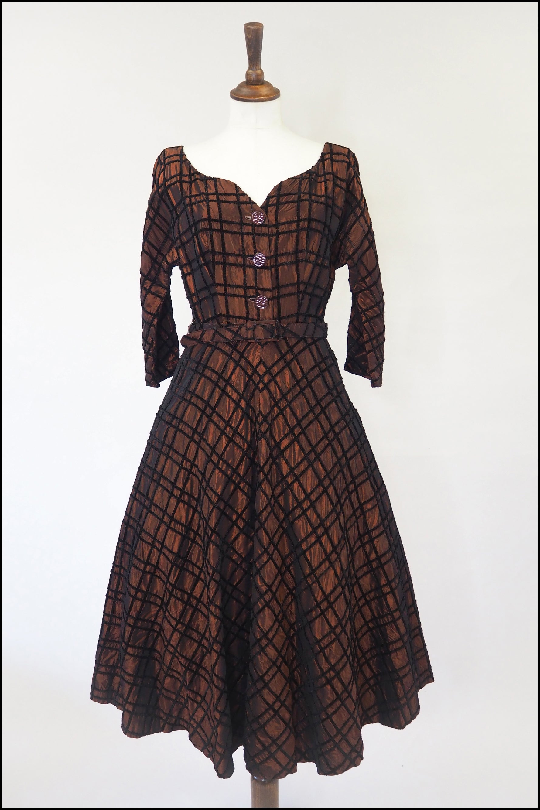 Vintage 1950s Amber Taffeta Cocktail Dress