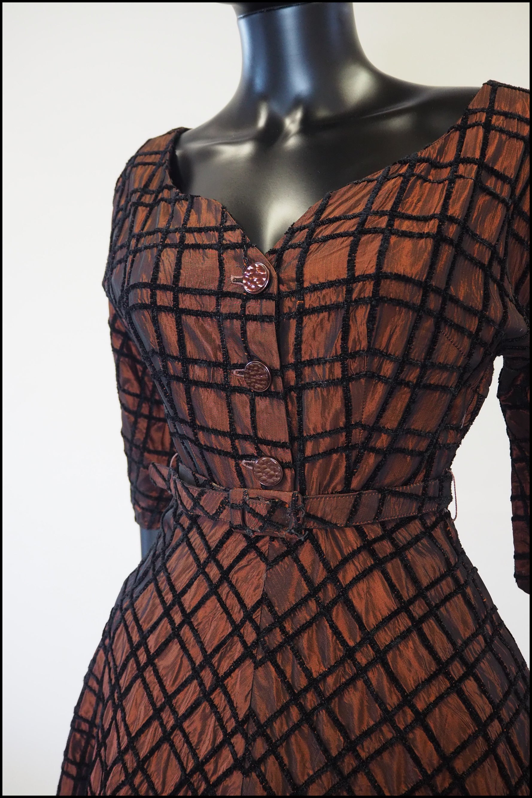 Vintage 1950s Amber Taffeta Cocktail Dress
