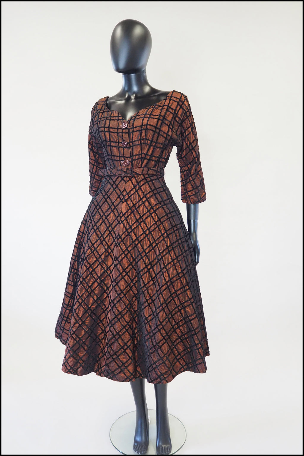 Vintage 1950s Amber Taffeta Cocktail Dress