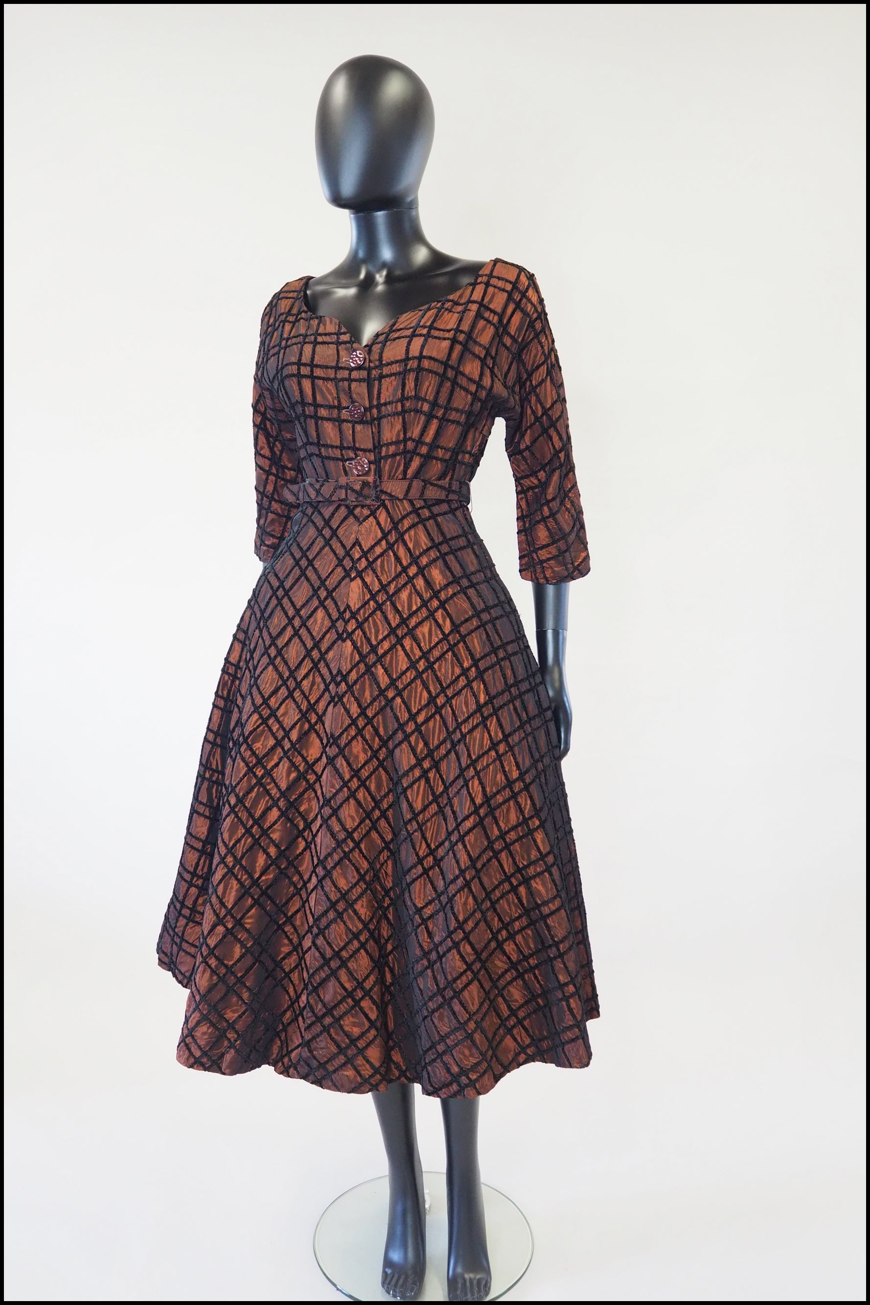 Vintage 1950s Amber Taffeta Cocktail Dress