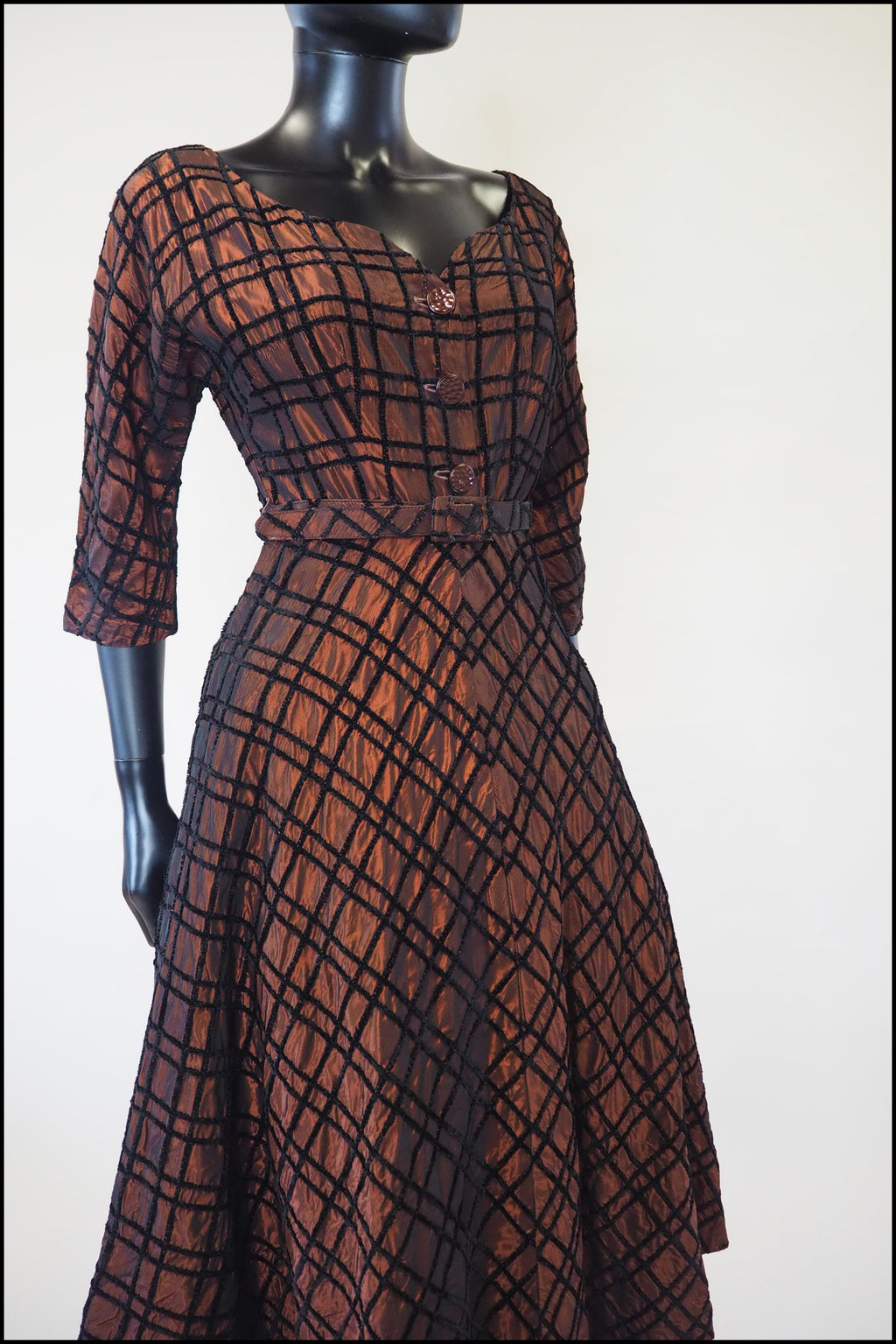 Vintage 1950s Amber Taffeta Cocktail Dress