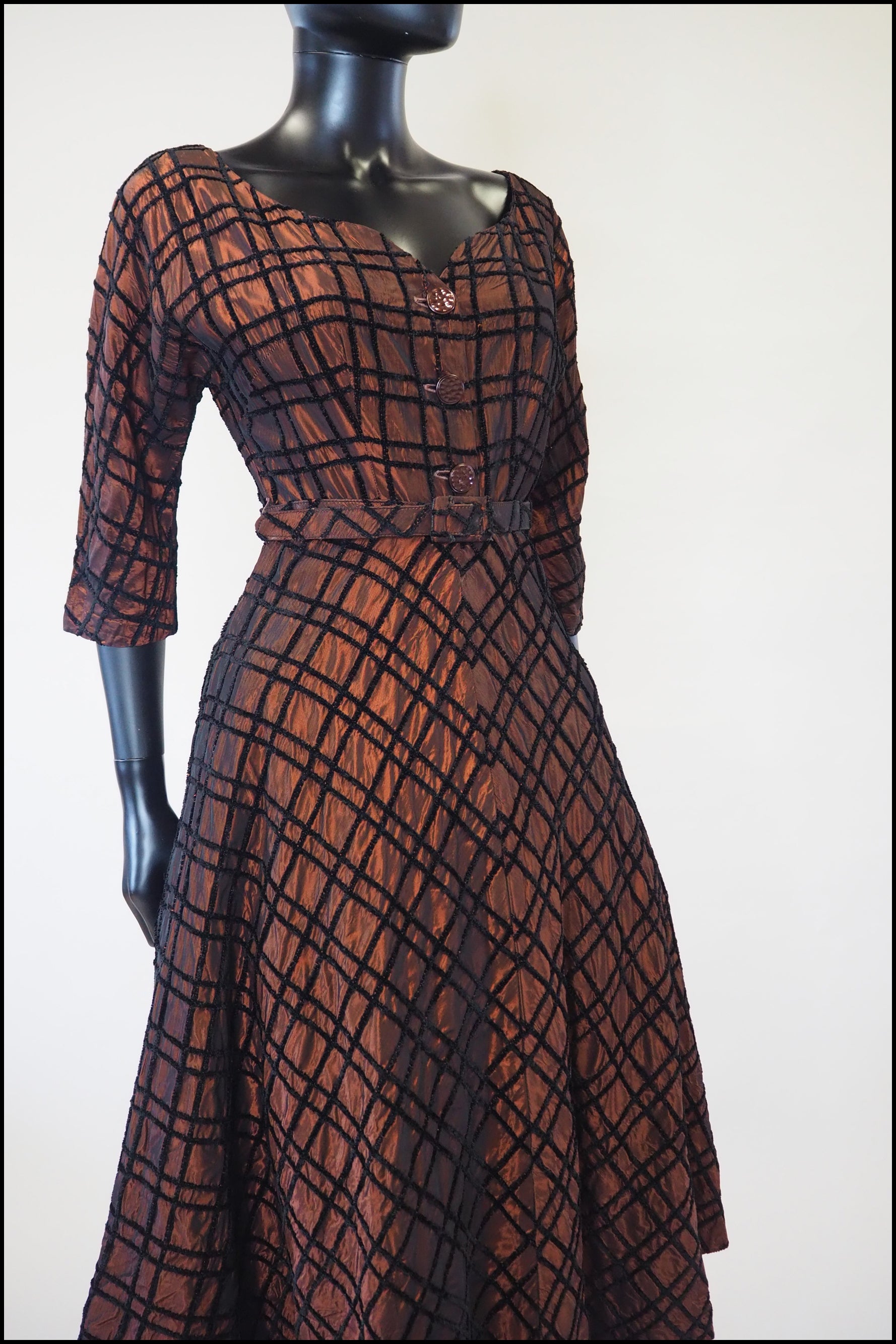 Vintage 1950s Amber Taffeta Cocktail Dress