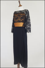 Vintage 1980s Black Gold Crepe Maxi Dress