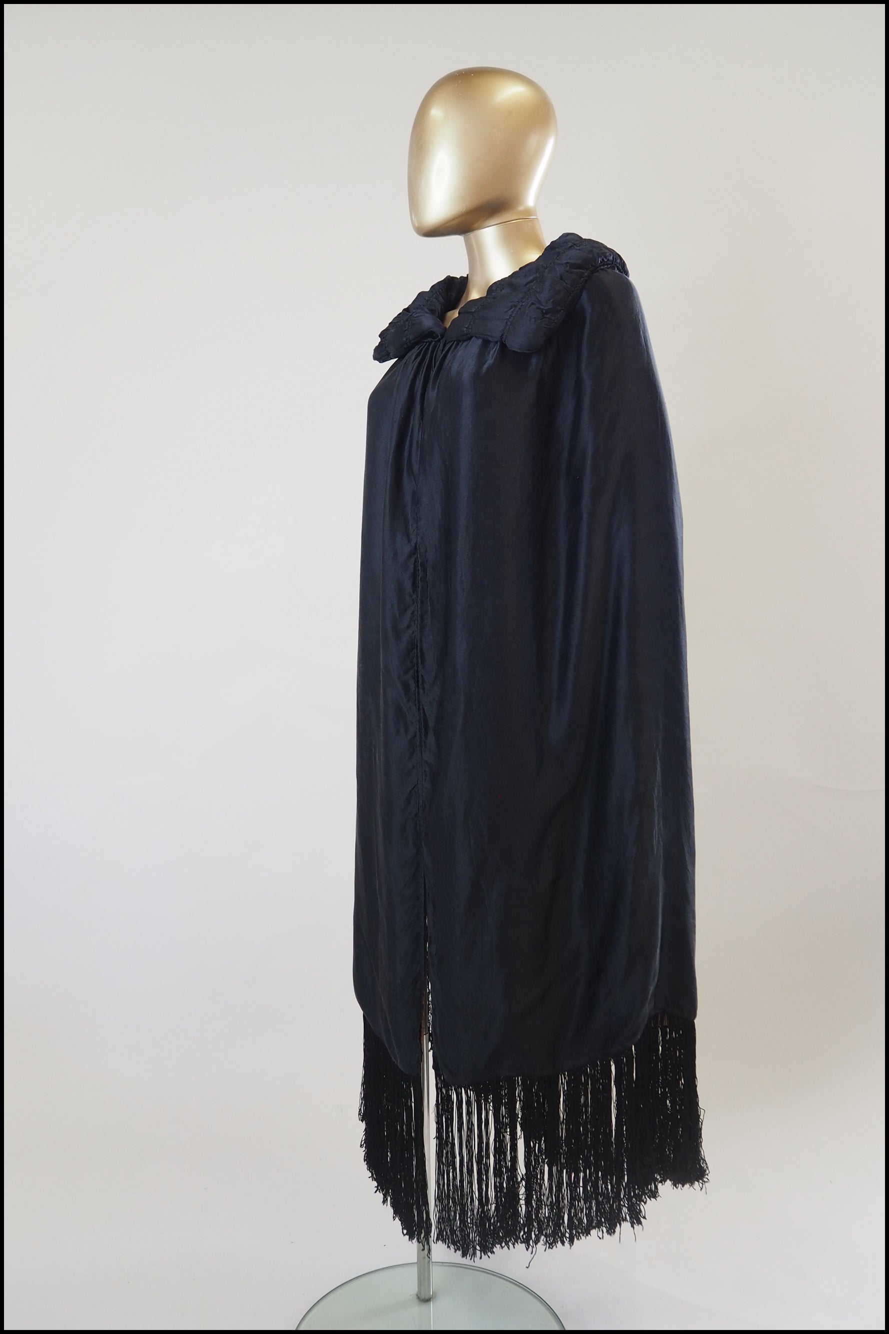 Vintage 1920s Black Silk Fringed Opera Cape