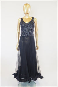 Vintage 1930s Black Sequin Tulle Dress