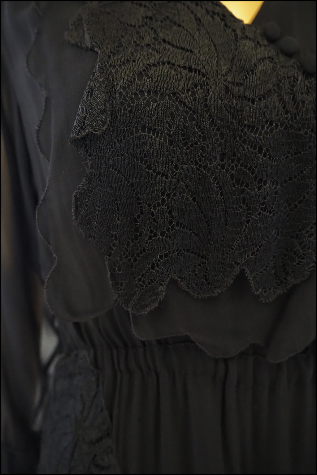 Vintage 1930s Black Chiffon Lace Dress