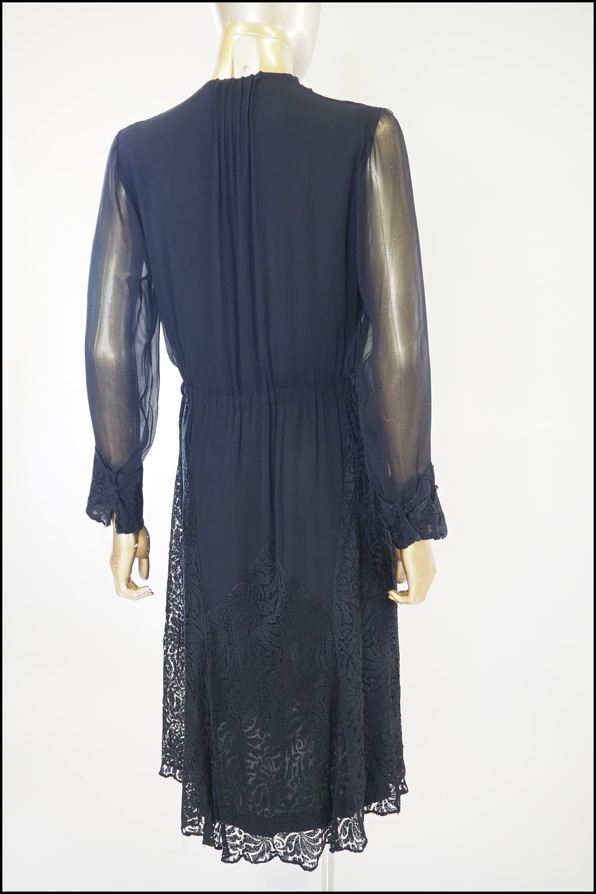 Vintage 1930s Black Chiffon Lace Dress