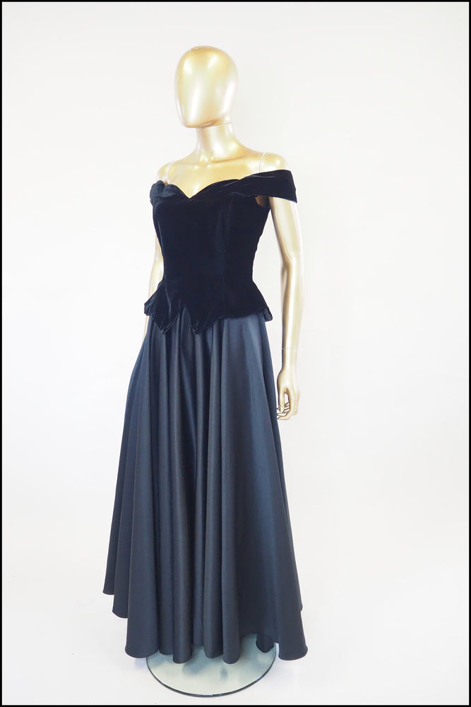 Vintage 1980s Black Velvet Ballgown Dress