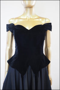 Vintage 1980s Black Velvet Ballgown Dress