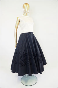 Vintage 1950s Black Flocked Skirt