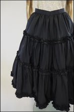 Vintage 1980s Black Ruffle Midi Skirt