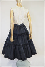 Vintage 1980s Black Ruffle Midi Skirt