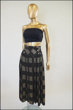Vintage 1980s Black Gold Metallic Midi Skirt