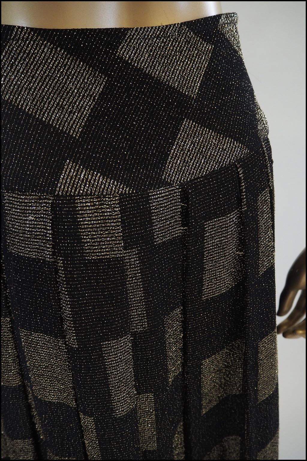 Vintage 1980s Black Gold Metallic Midi Skirt