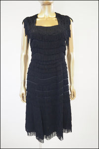 Vintage 1960s Black Fringed Wiggle Dress