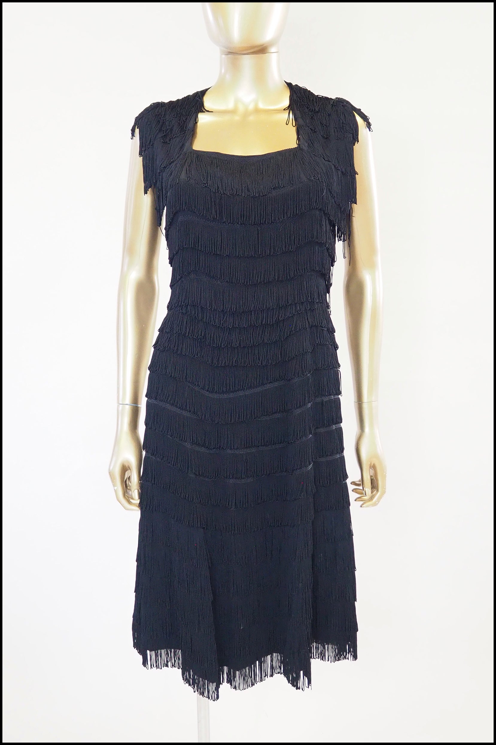 Vintage 1960s Black Fringed Wiggle Dress  ALEXANDRA-KING