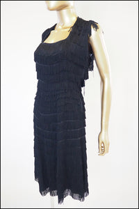 Vintage 1960s Black Fringed Wiggle Dress