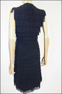 Vintage 1960s Black Fringed Wiggle Dress