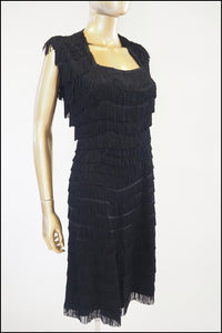 Vintage 1960s Black Fringed Wiggle Dress