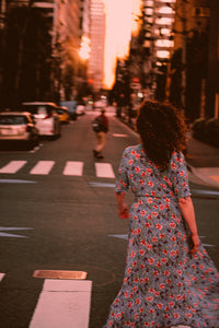 Belle Dress in Blue Floral Muslin