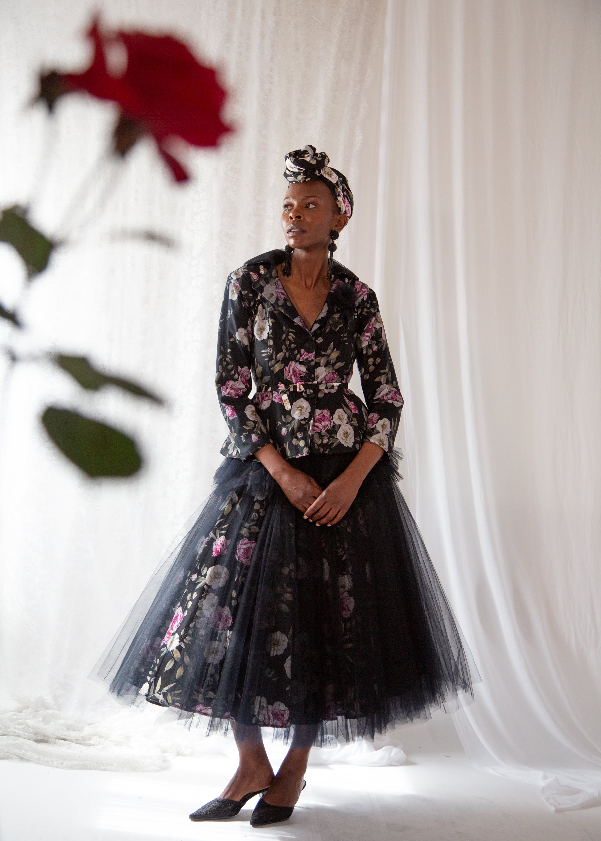 Black Floral Print Linen Tulle Tailored Jacket – ALEXANDRA-KING