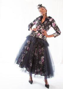 black rose print jacket and full ballerinas skirt suit 