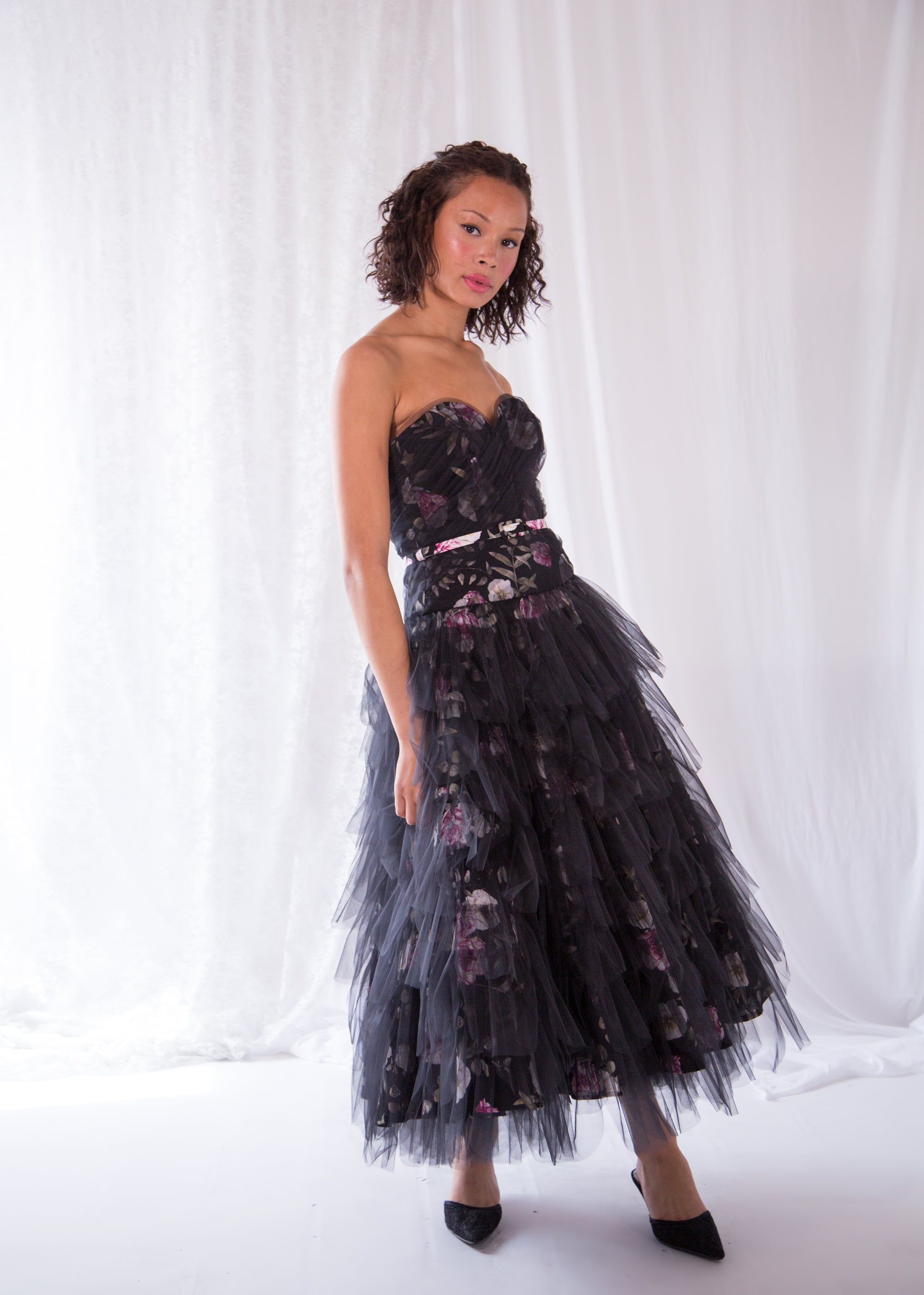 black rose print tulle ballerina cocktail dress by alexandra king
