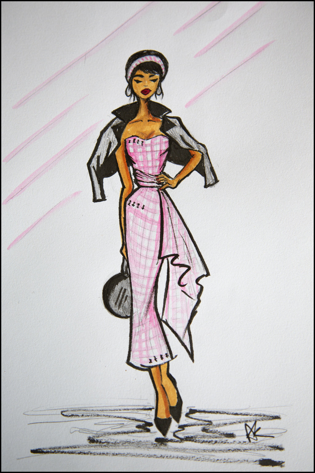 Pink Gingham Cotton Midi Dress