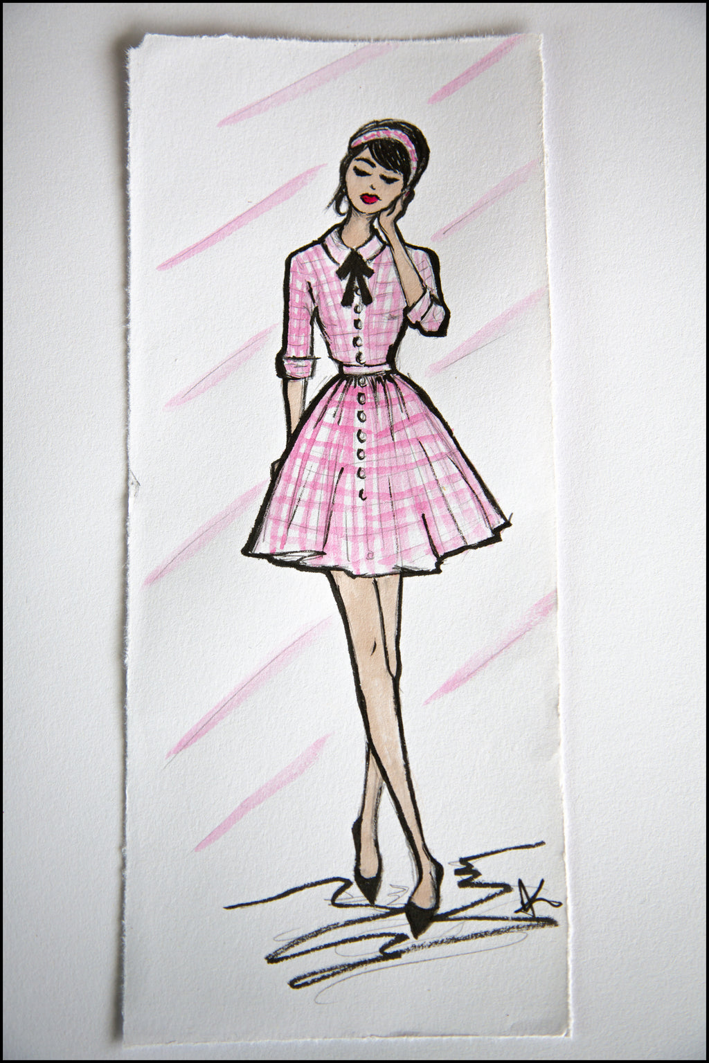 Pink Gingham Cotton Mini Shirt Dress