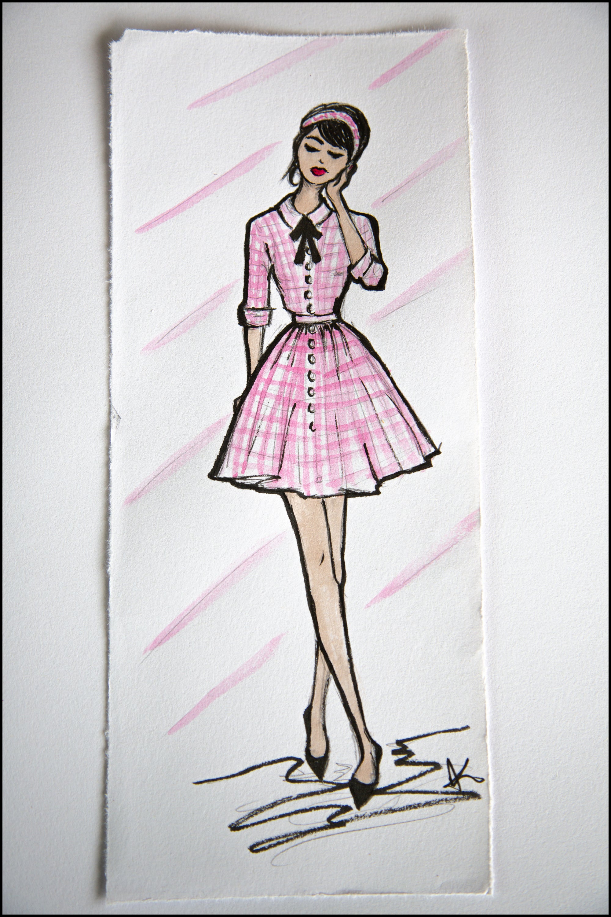 Pink Gingham Cotton Mini Shirt Dress