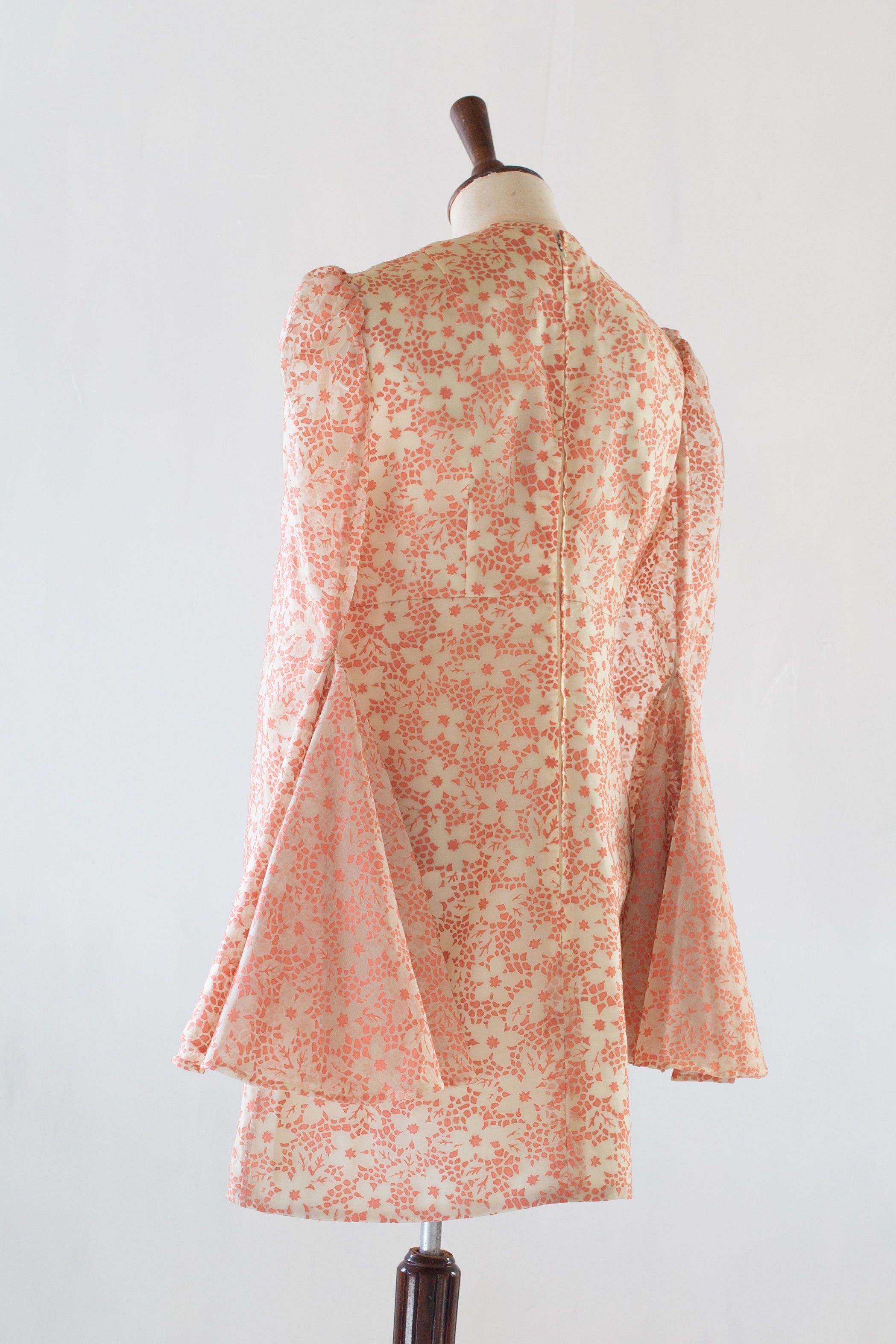 Vintage 1970s Peach Silk Devore Mini Dress