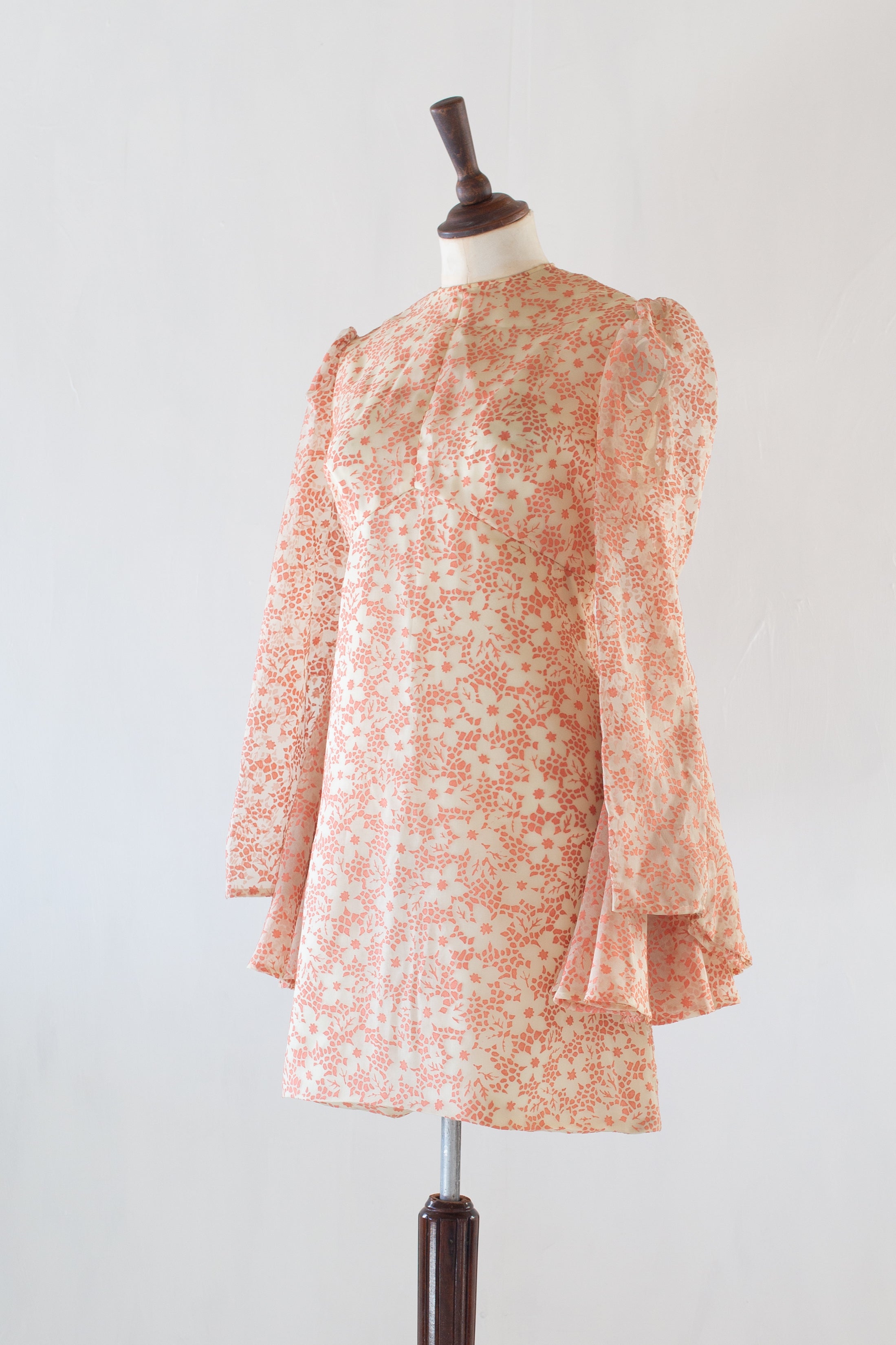 Vintage 1970s Peach Silk Devore Mini Dress