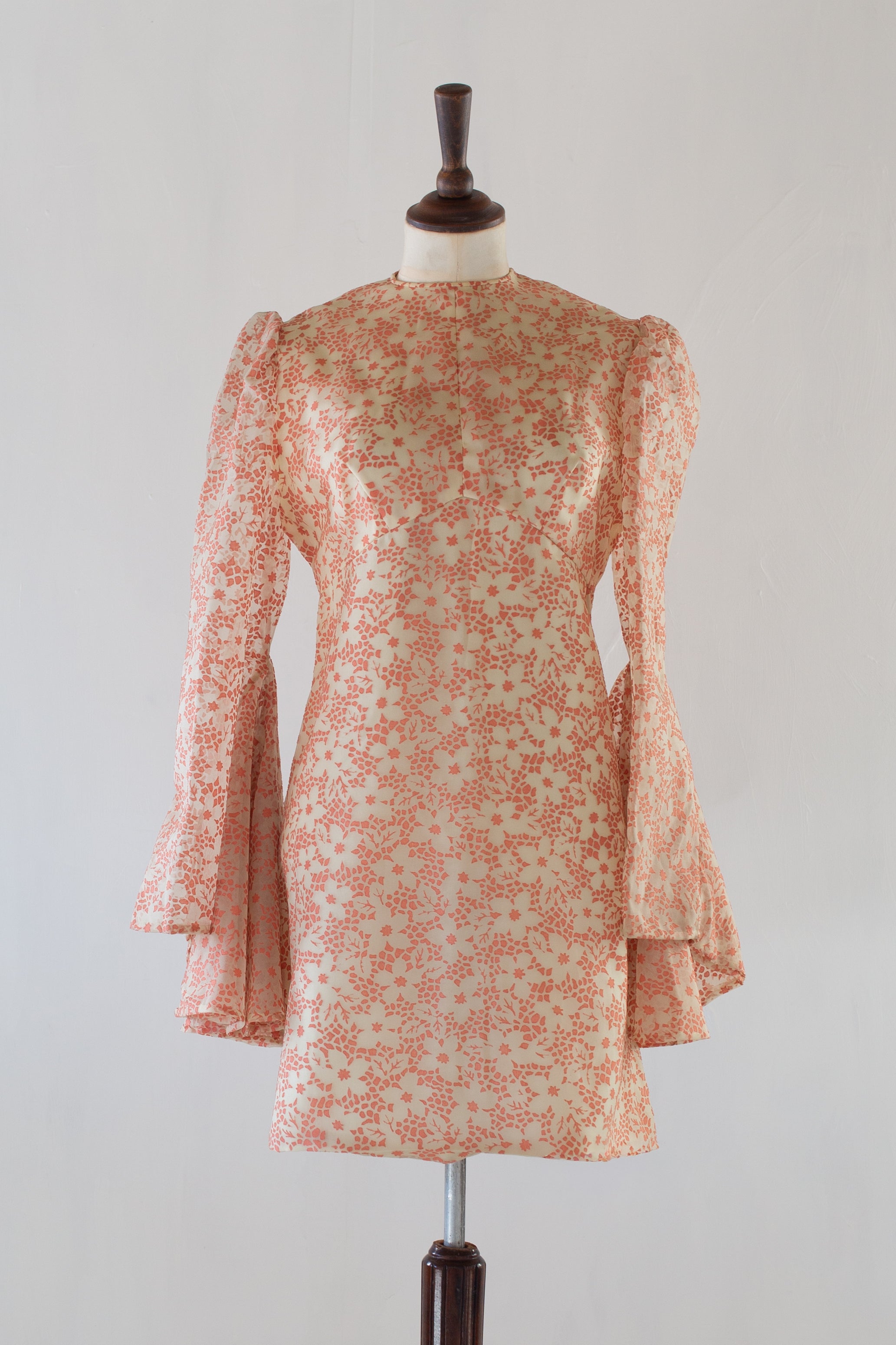 Vintage 1970s Peach Silk Devore Mini Dress