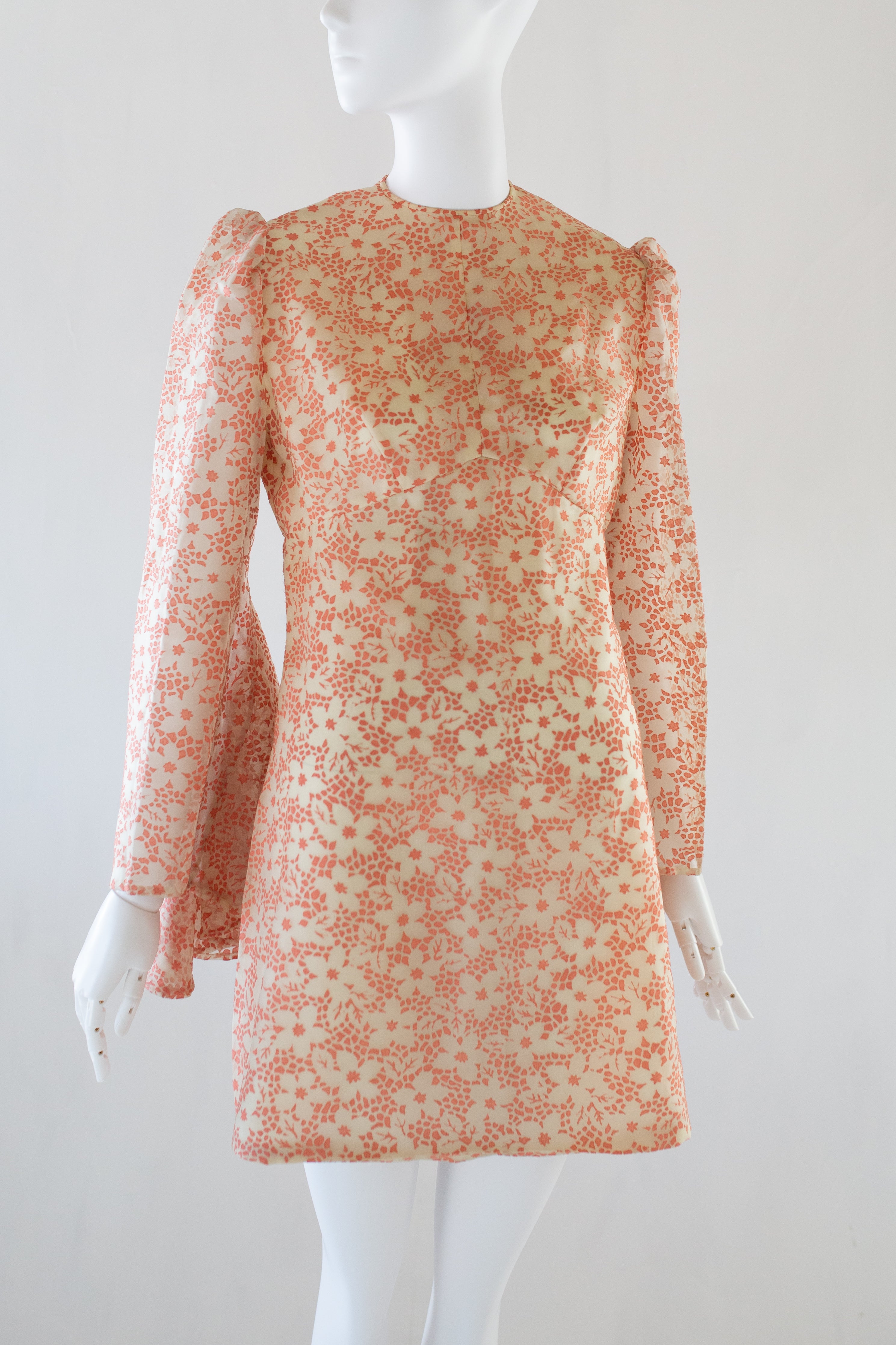 Vintage 1970s Peach Silk Devore Mini Dress