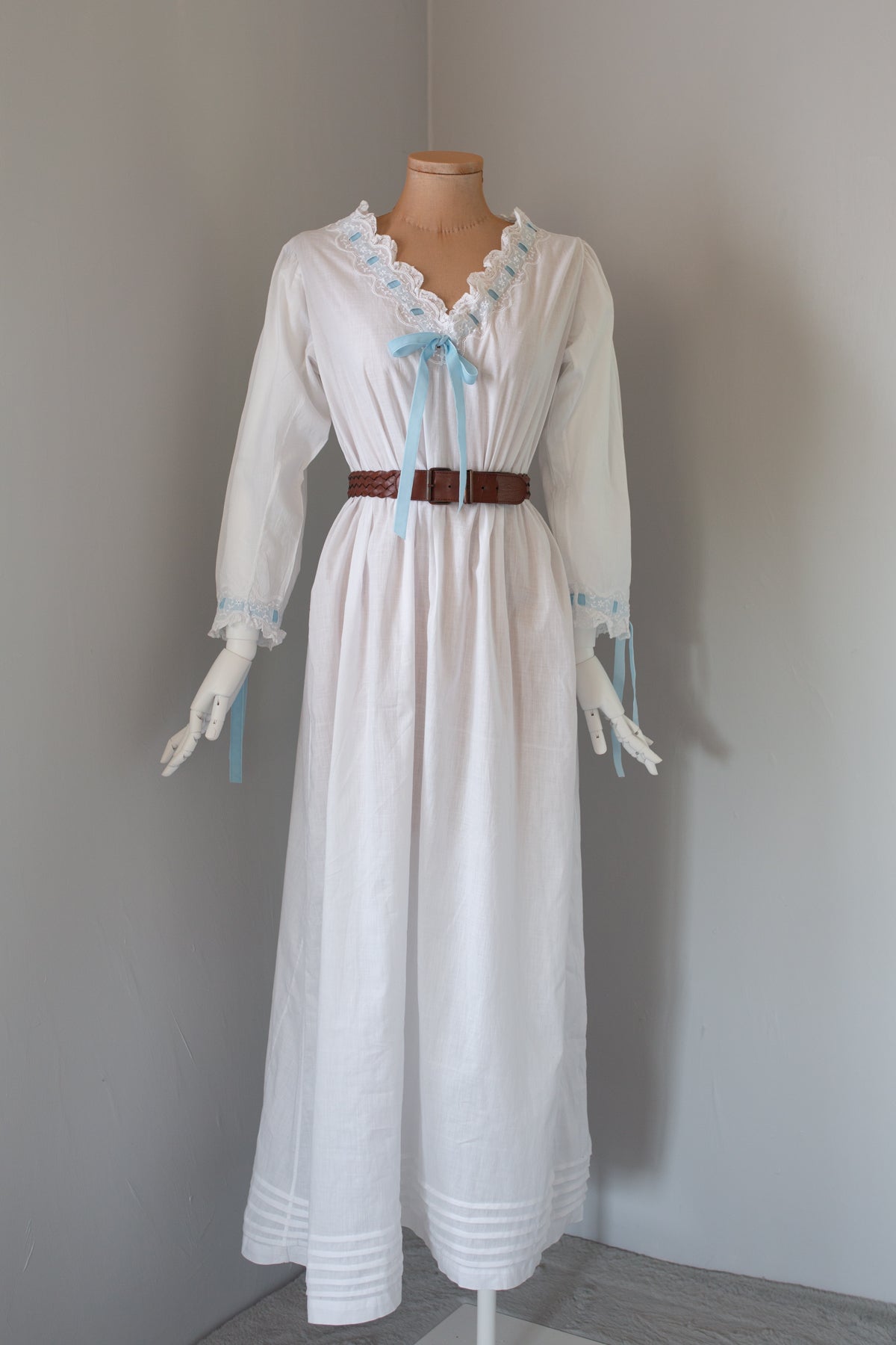Antique White Embroidered Cotton Lawn Dress